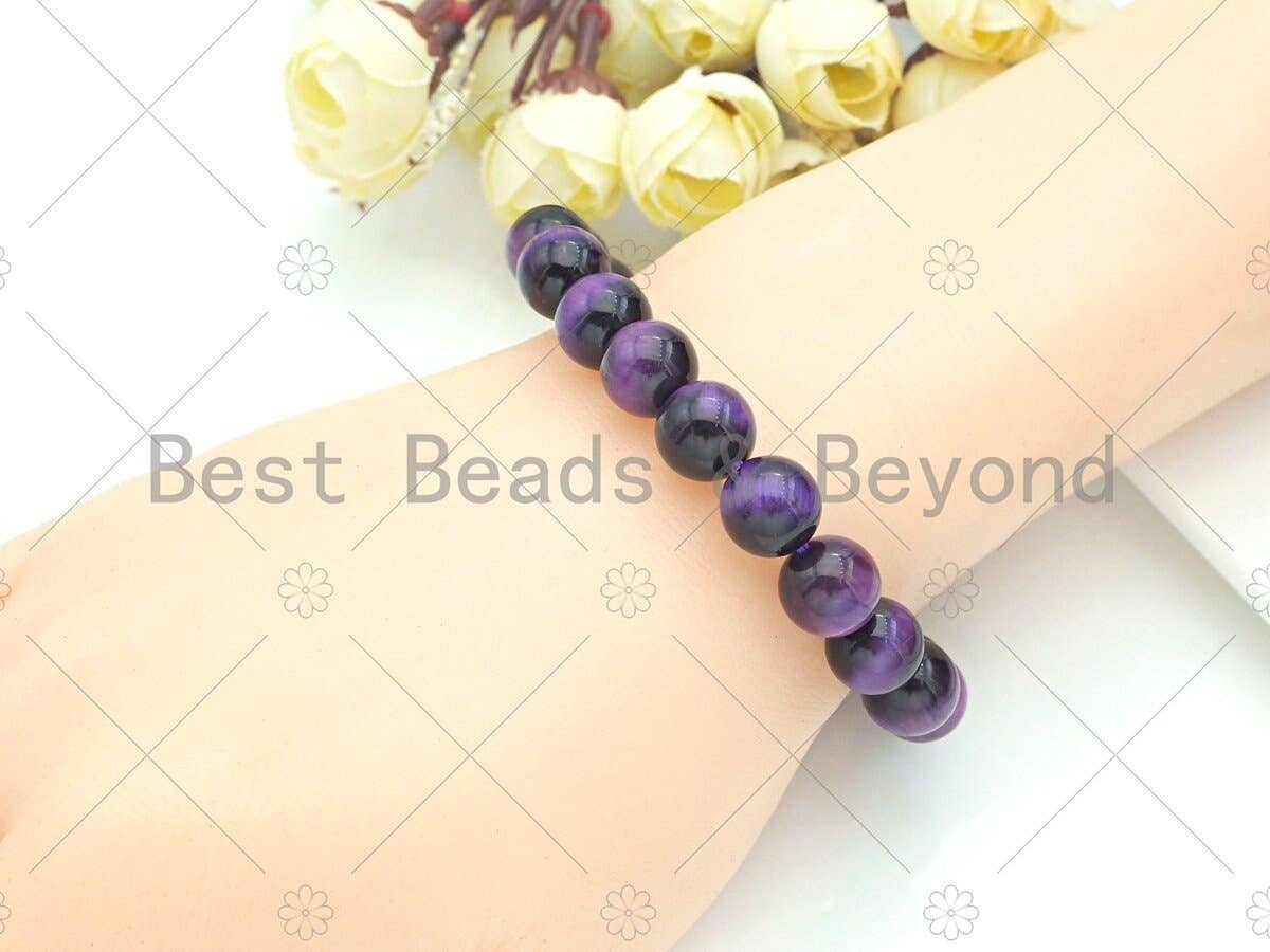 Natural Purple Tiger Eye Stretchy Bracelet
