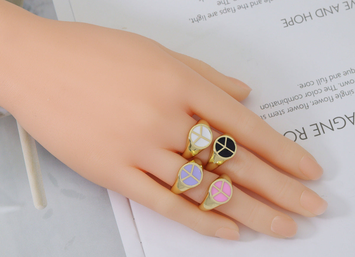 Enamel Peace Sign On Round Adjustable Ring, Sku#X325