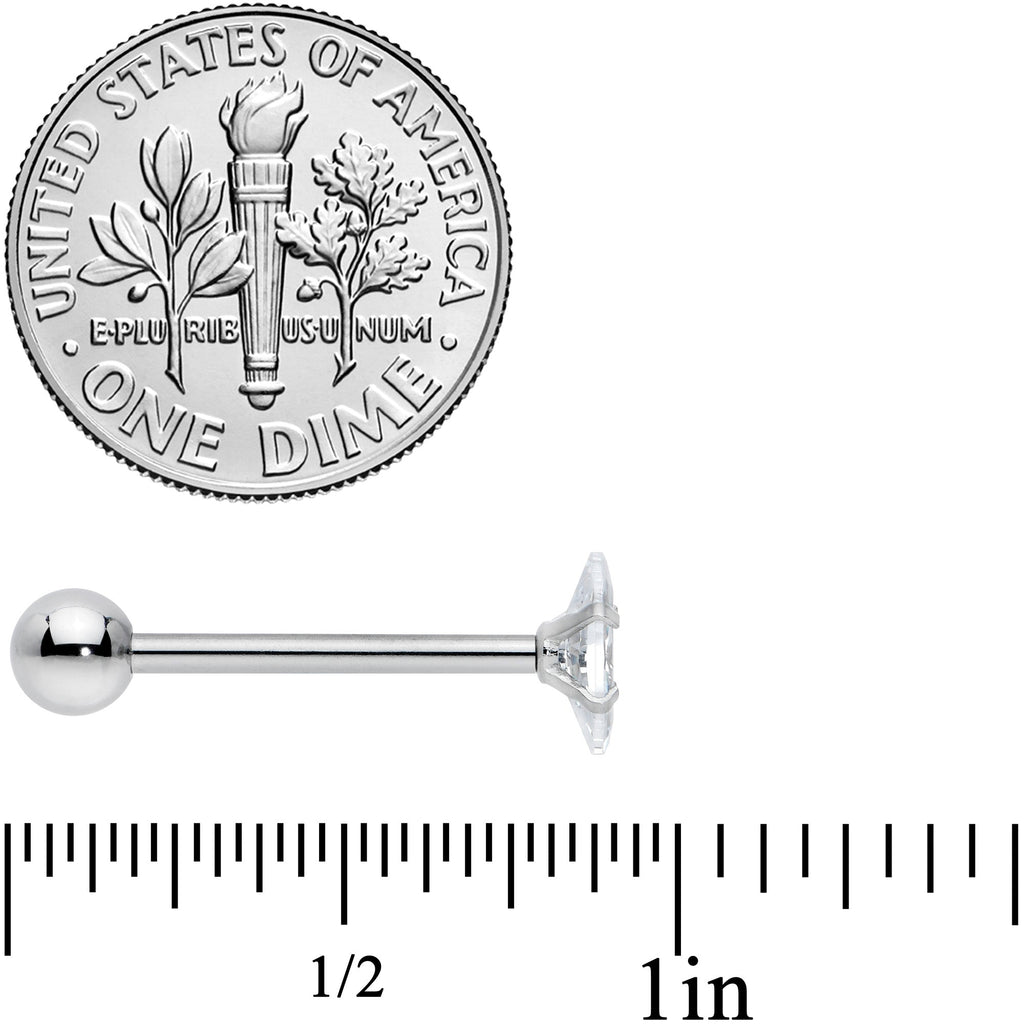 Clear CZ Gem Oval Top Barbell Tongue Ring