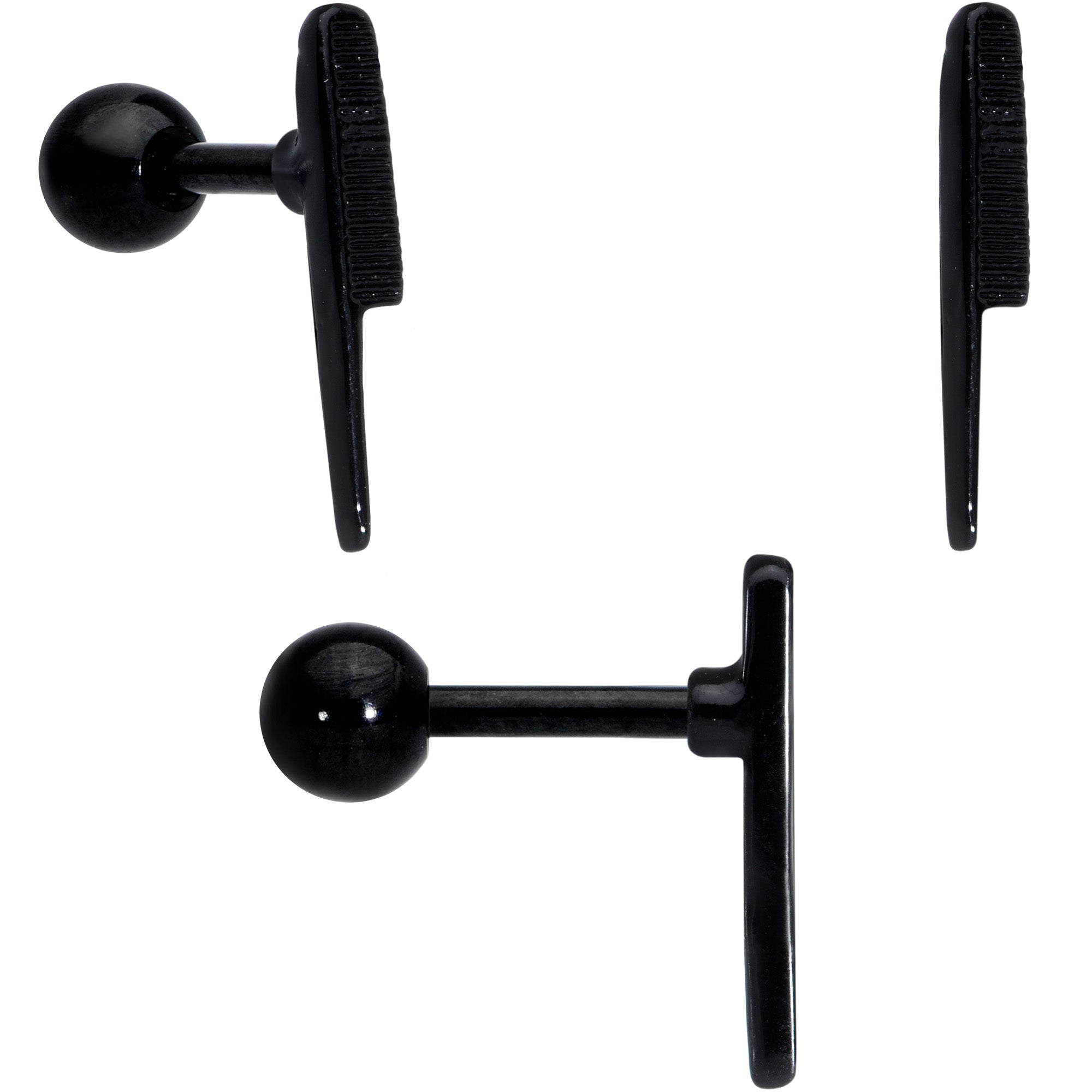 16G 1/4 Black Scissor Comb Hair Cartilage Tragus Earring Set of 3