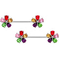 14G 9/16 Rainbow Gem Fabulous Flowers Barbell Nipple Ring Set