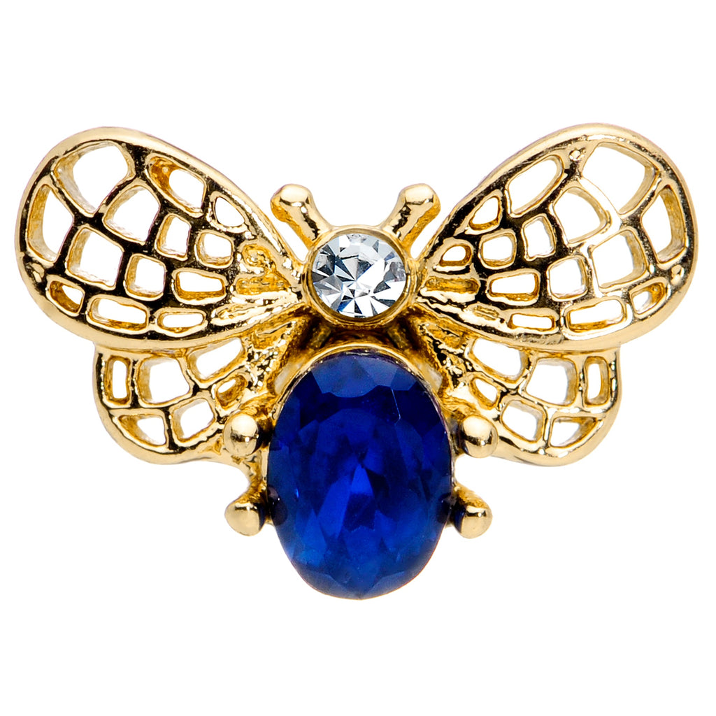 16G 5/16 Blue Gem Gold Tone Beautiful Bee Labret Monroe Tragus