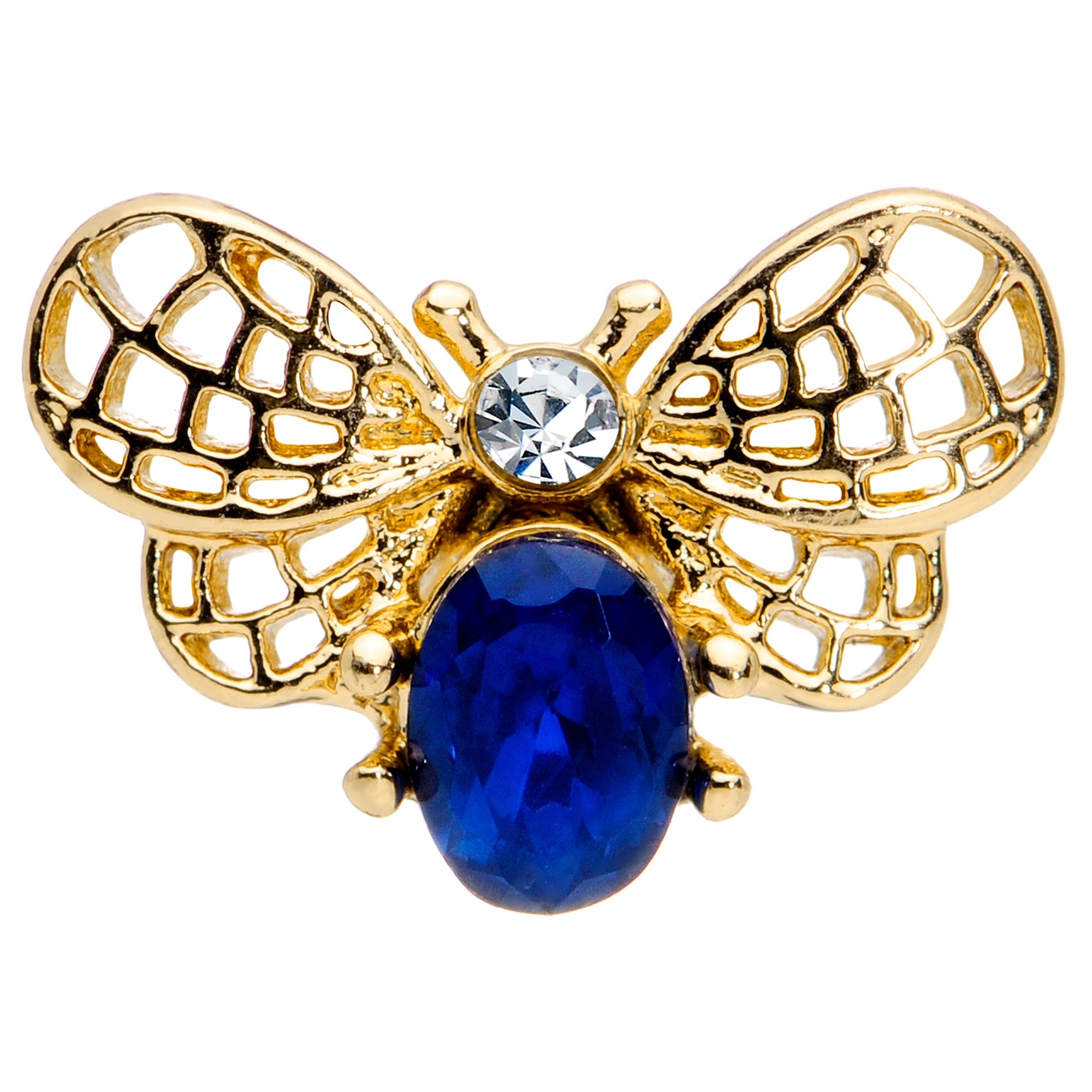 16G 5/16 Blue Gem Gold Tone Beautiful Bee Labret Monroe Tragus