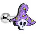 16G 1/4 Skull Purple Witch Hat Halloween Cartilage Tragus Earring