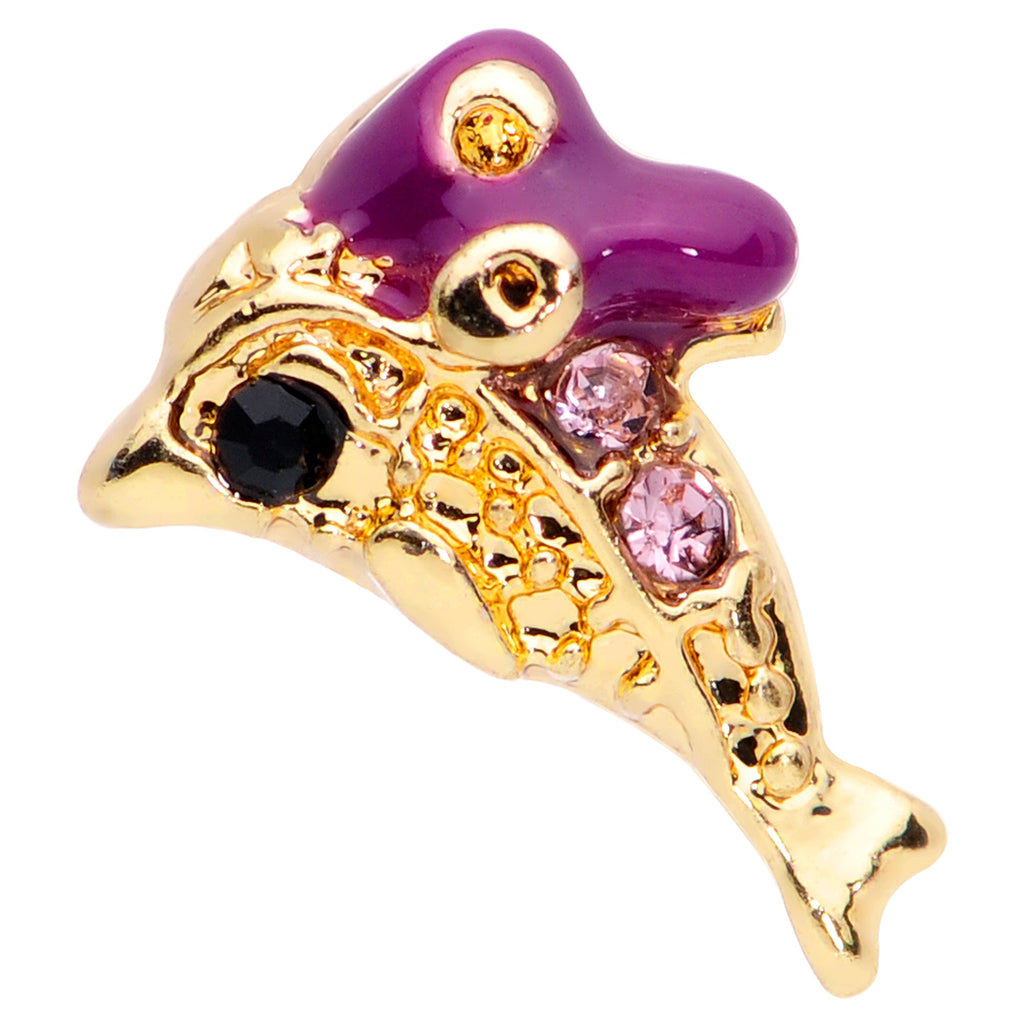 16G 5/16 Purple Gem Gold Tone Dainty Dolphin Labret Monroe Tragus