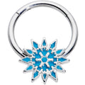 16G 3/8 Blue Winter Snowflake Christmas Hinged Segment Ring