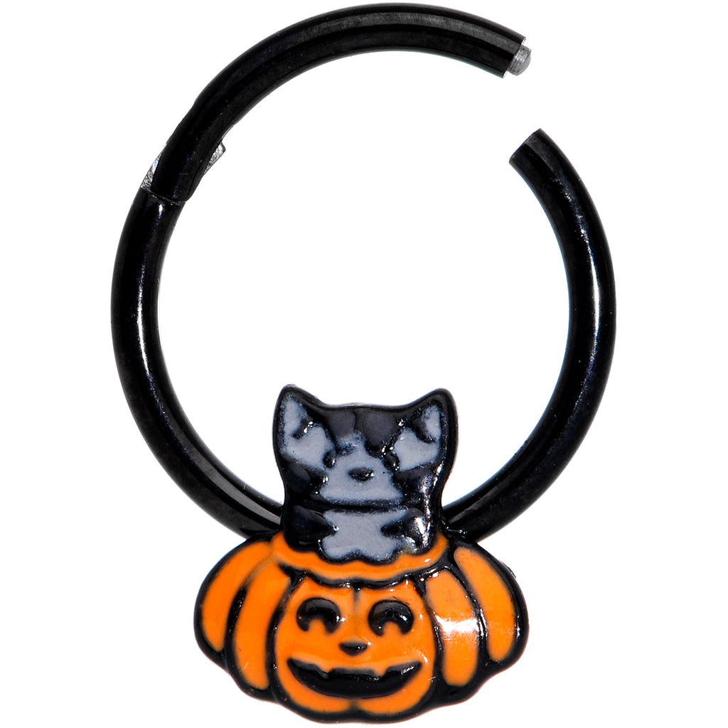 16G 3/8 Black Cat Surprise Pumpkin Halloween Hinged Segment Ring