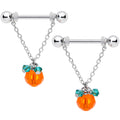 14G 5/8 Green Orange Gem Pumpkin Halloween Dangle Nipple Ring Set