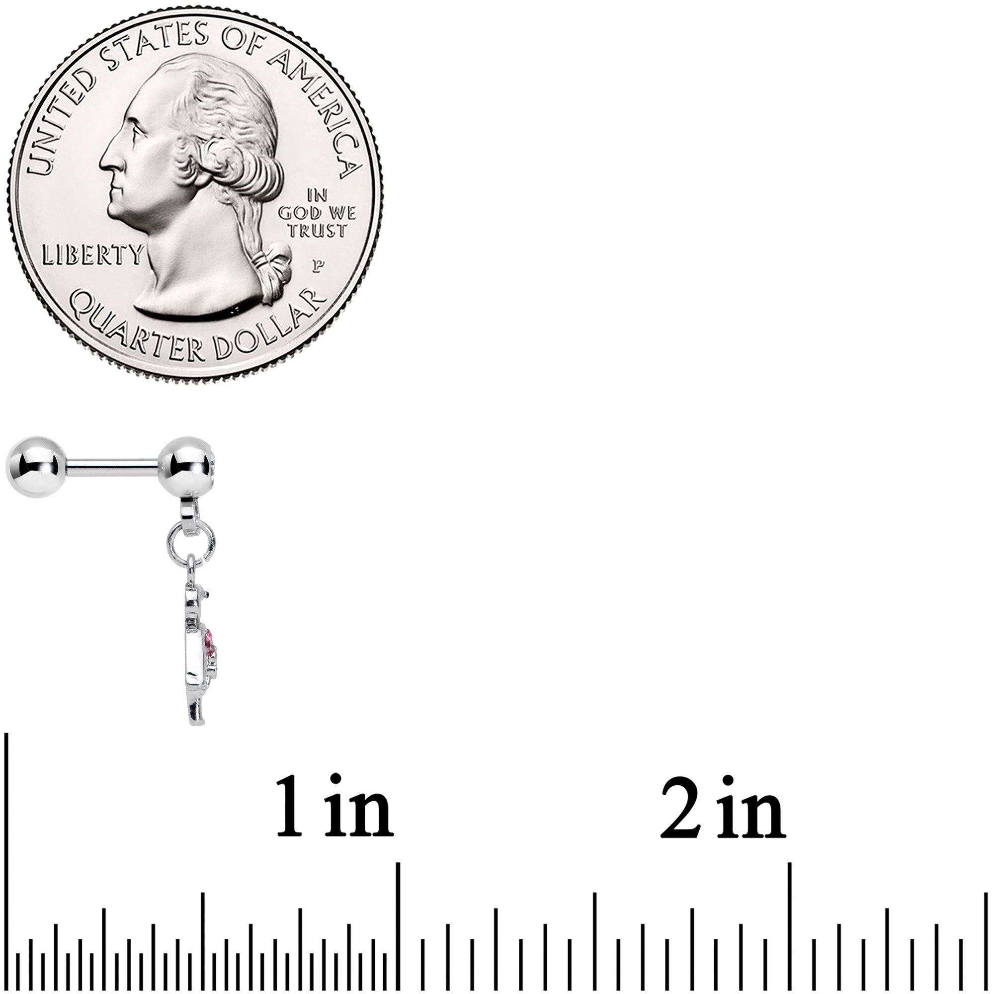 16G 1/4 Clear Pink Gem Funky Flamingo Dangle Cartilage Earring