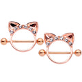 14G 9/16 Clear Gem Rose Gold Hue Kitty Cat Ears Nipple Shield Set