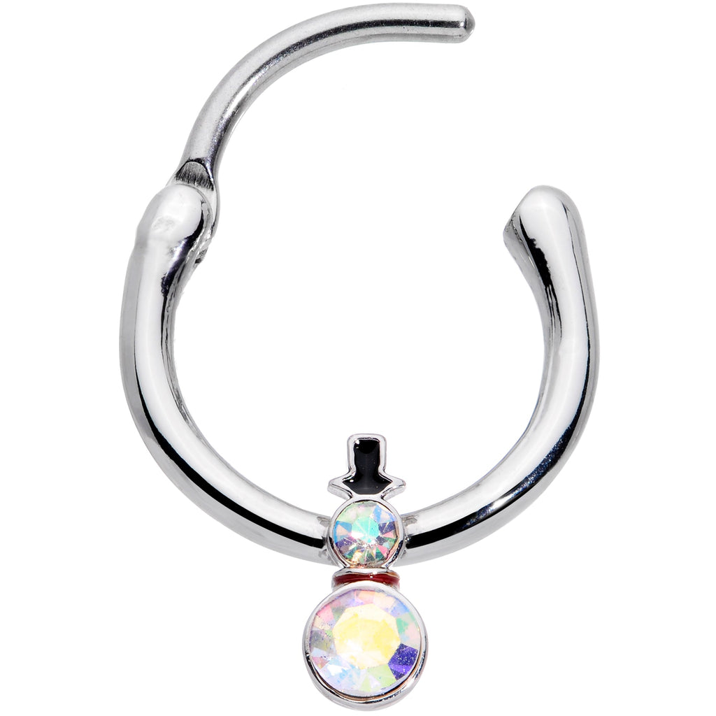 16G 3/8 Aurora Gem Winter Snowman Christmas Hinged Segment Ring