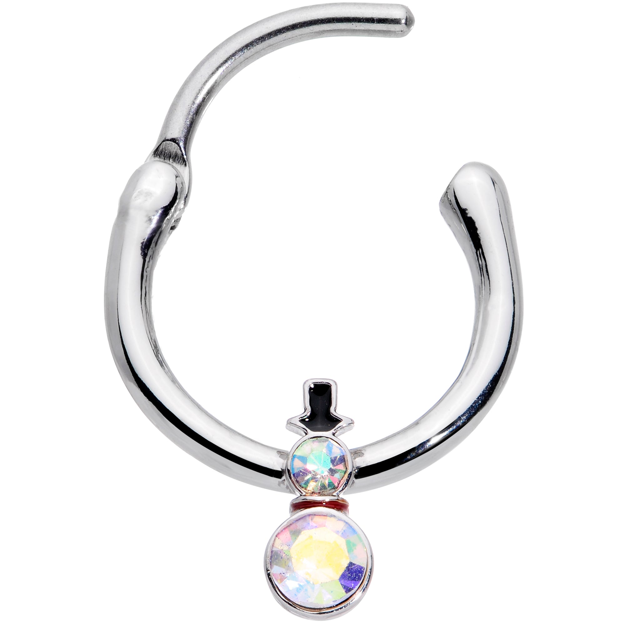 16G 3/8 Aurora Gem Winter Snowman Christmas Hinged Segment Ring