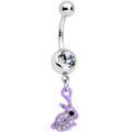 Clear Gem Purple Easter Bunny Dangle Belly Ring