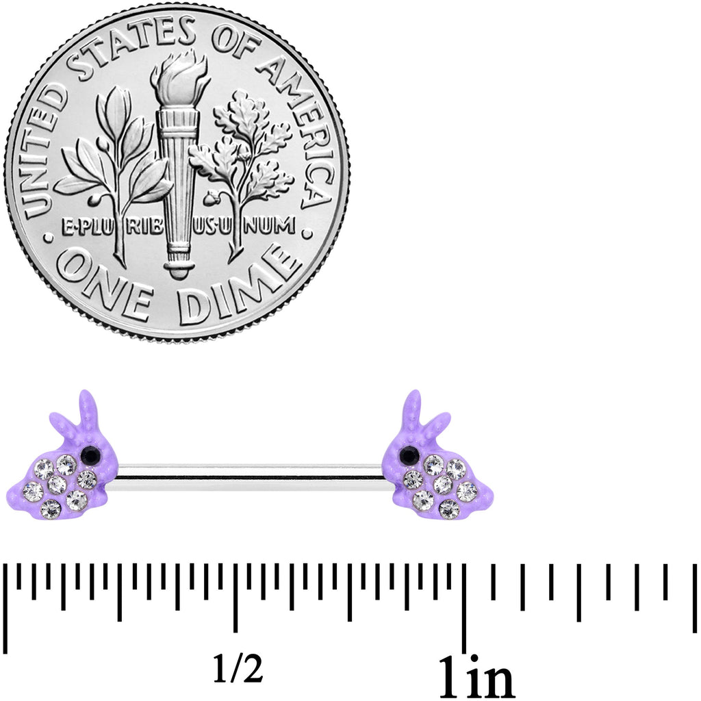 14G 9/16 Clear Gem Purple Easter Bunny Barbell Nipple Ring Set