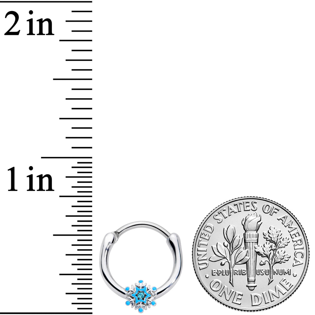 16G 3/8 Aqua Gem Winter Snowflake Septum Clicker
