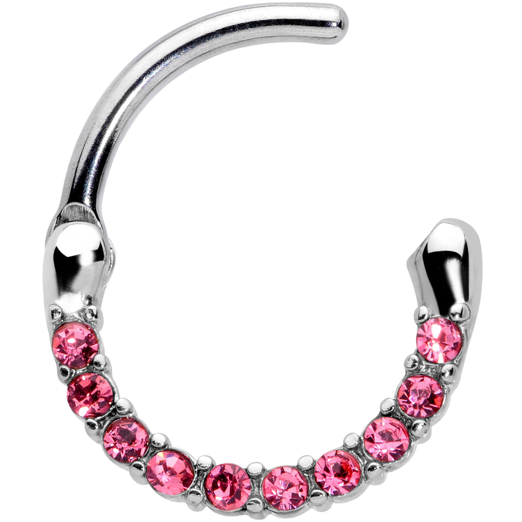 16G 5/16 Pink Gem Paved Cartilage Clicker