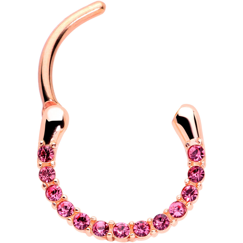 16G 3/8 Pink Gem Rose Gold Tone Paved Cartilage Clicker