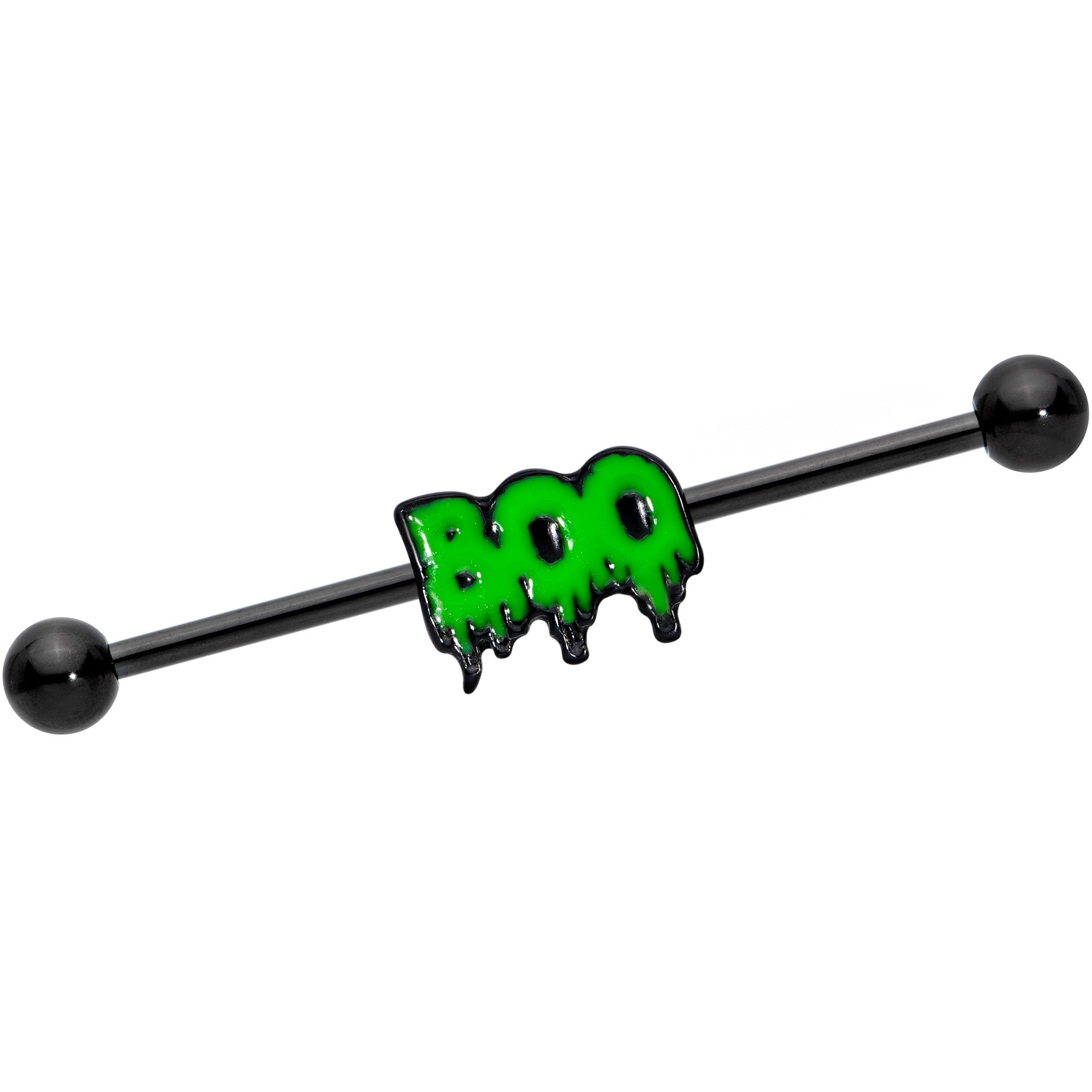 14G Black Green Spooky Boo Halloween Industrial Barbell 38mm