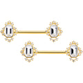 14G 9/16 Clear Gem Gold Tone Regal Rectangle Nipple Ring Set