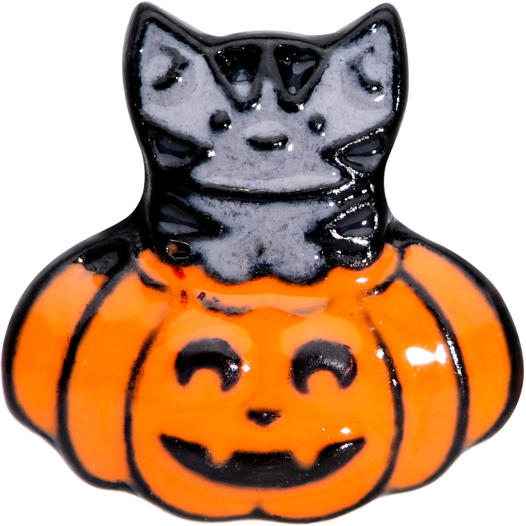 16G 1/4 Black Cat Surprise Pumpkin Halloween Cartilage Tragus