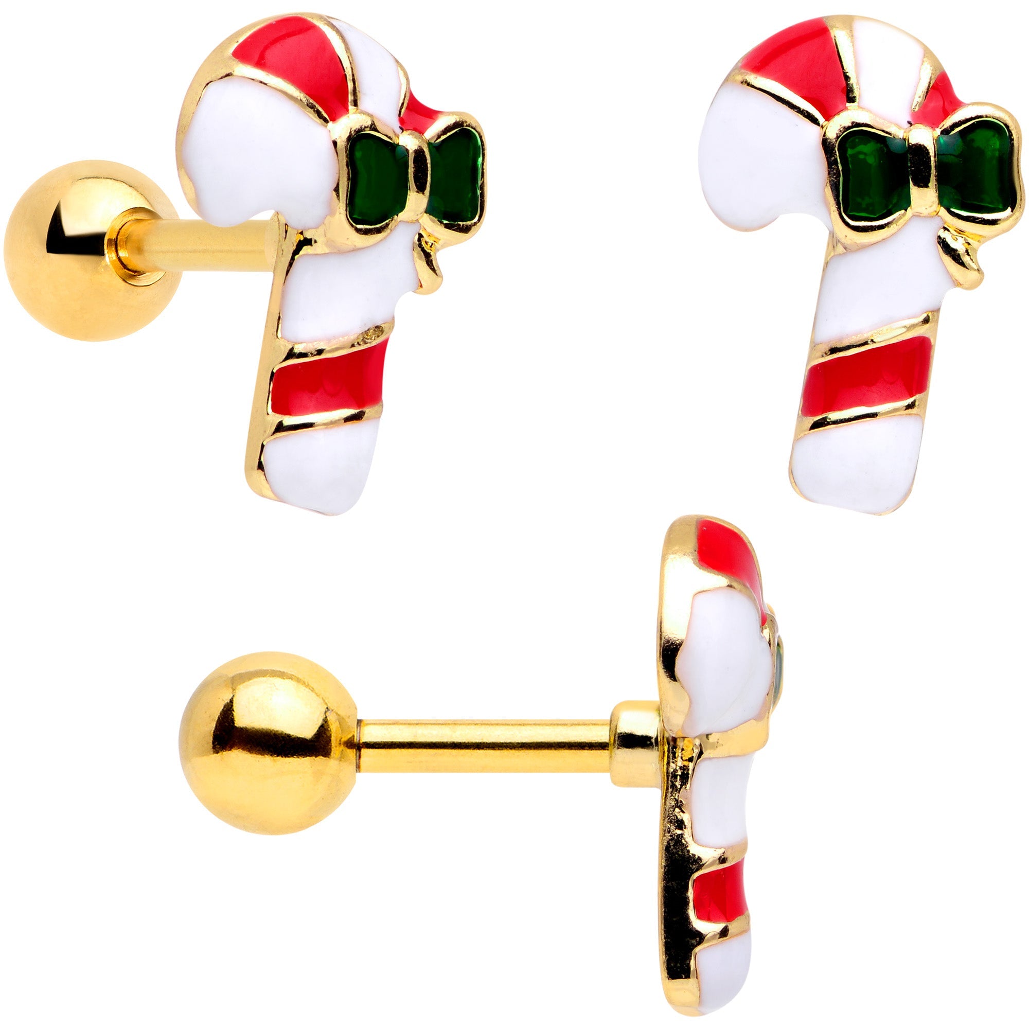 16G 1/4 Gold Tone Snowman Christmas Cartilage Tragus Set of 3