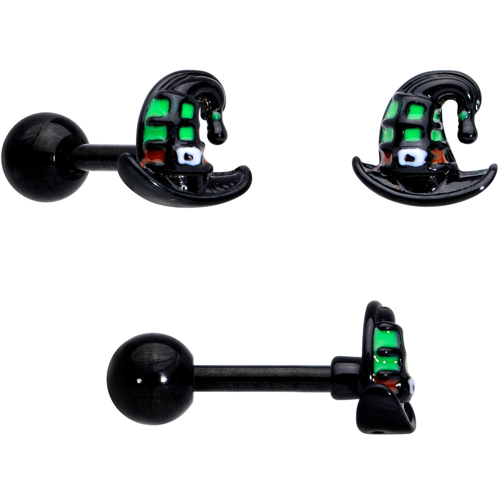 16G 1/4 Black Hat Sad Ghost Halloween Cartilage Tragus Set of 3