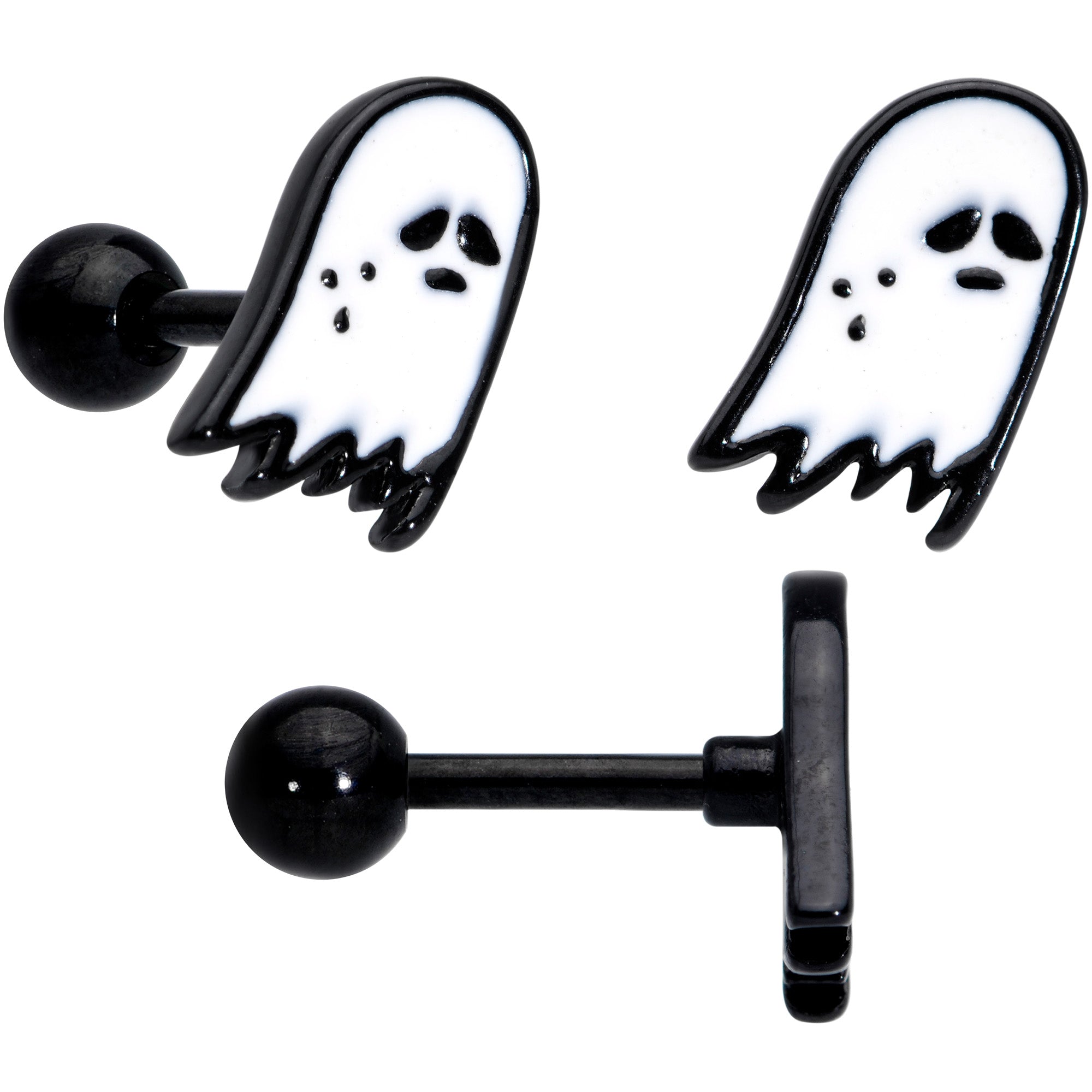 16G 1/4 Black Hat Sad Ghost Halloween Cartilage Tragus Set of 3