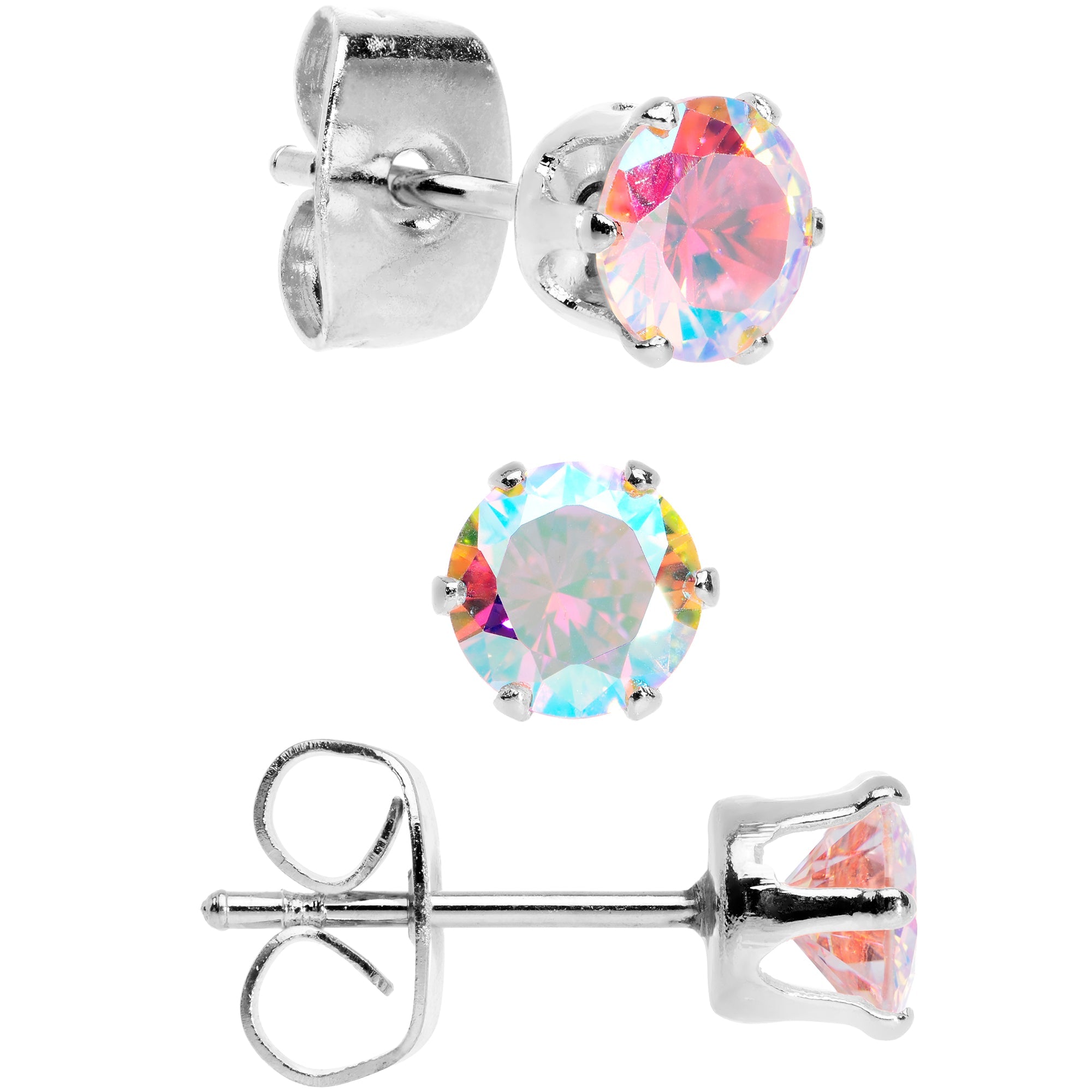 20G Aurora CZ Gem 3mm to 5mm Post Stud Earring Set of 3