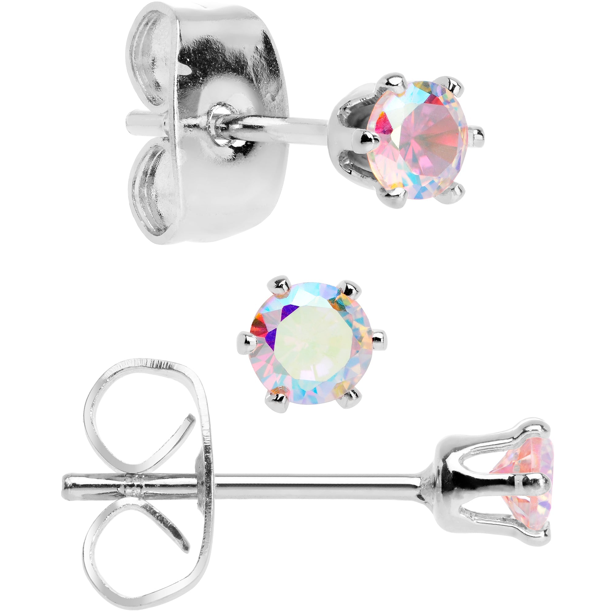 20G Aurora CZ Gem 3mm to 5mm Post Stud Earring Set of 3