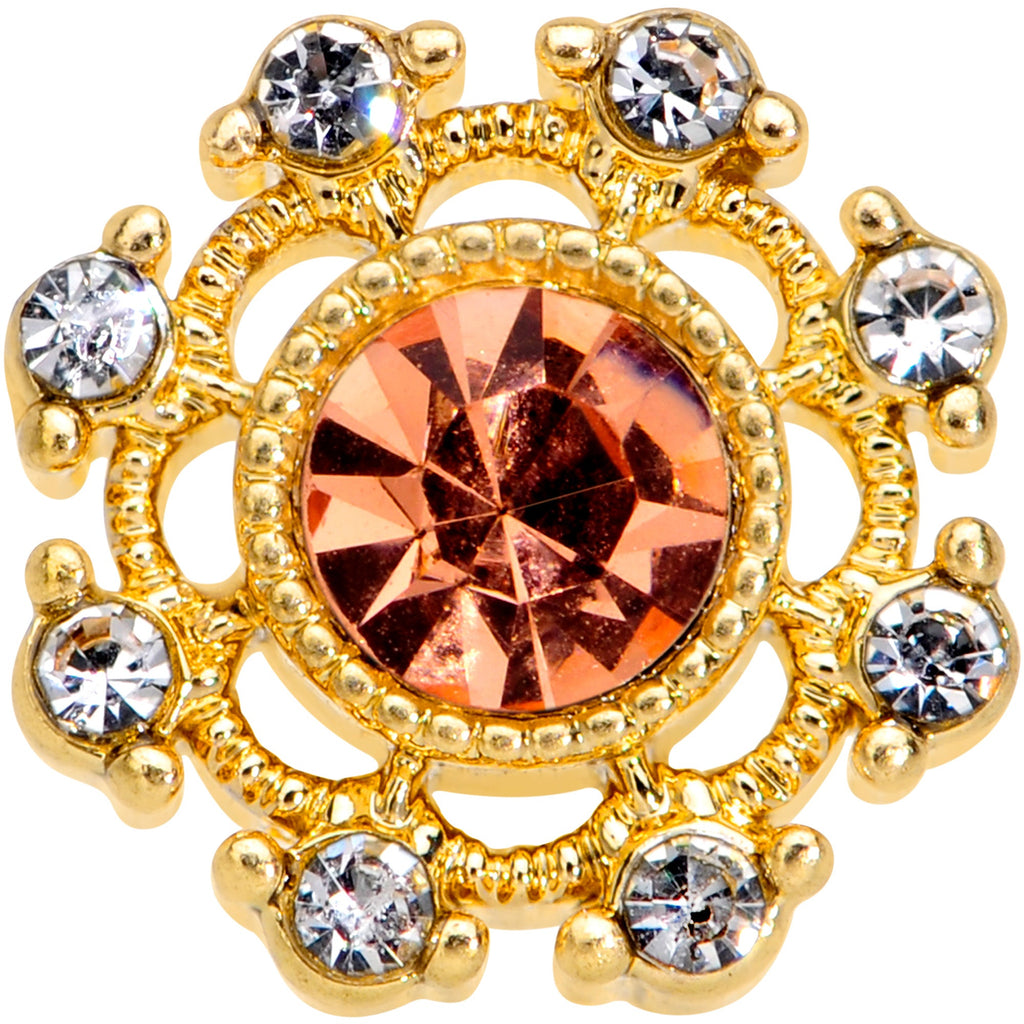 16G 5/16 Pink Clear CZ Gem Gold Hue Sunburst Labret Monroe Tragus