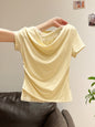 Korean Style Lace Stitching Swing Collar Off-shoulder Short Sleeve T-shirt