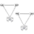 14G 11/16 Clear CZ Gem Beauty Bow Chain Dangle Nipple Ring Set