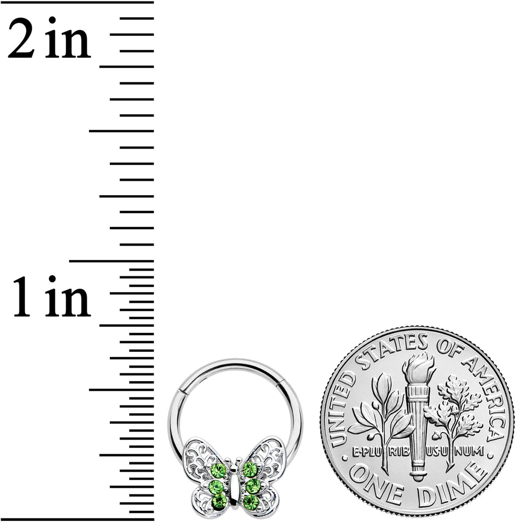 16G 3/8 Green Gem Lacy Butterfly Hinged Segment Ring