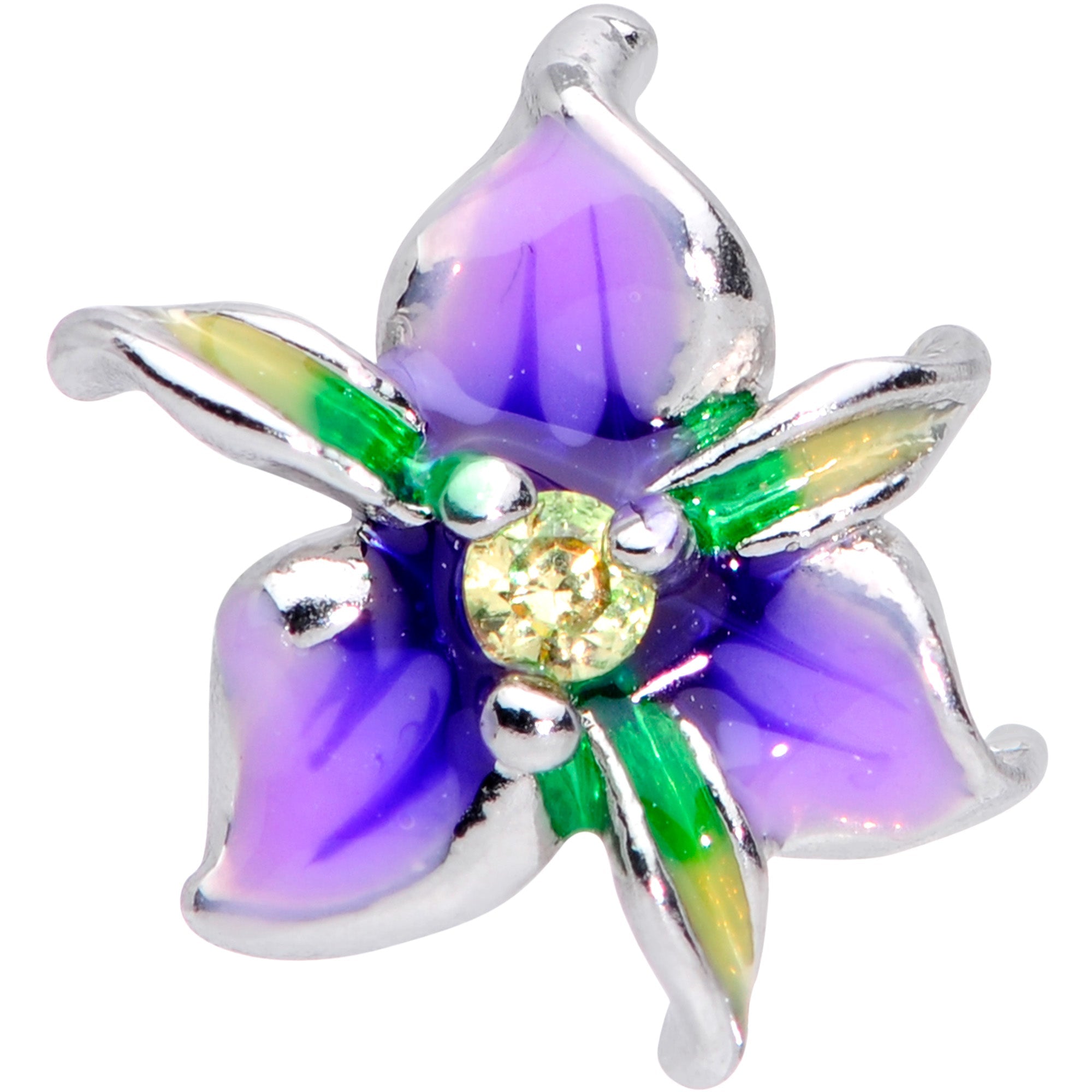 16G 1/4 Clear Gem Exotic Purple Flower Cartilage Tragus Earring
