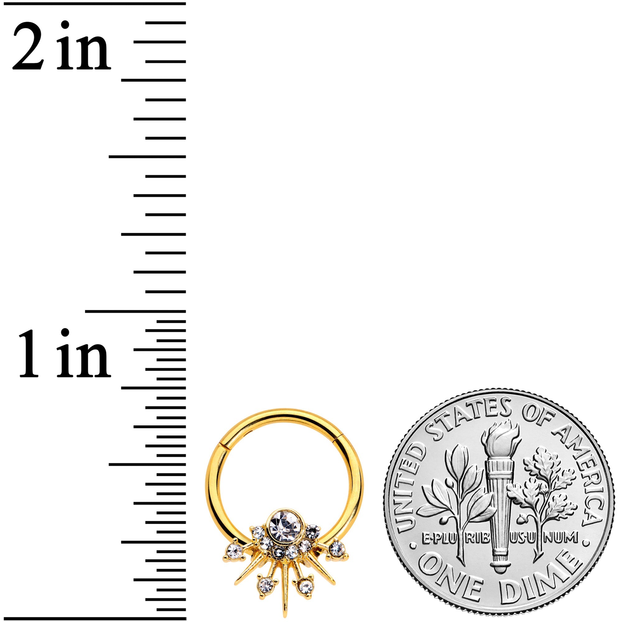 16G 3/8 Clear CZ Gem Gold Tone Elegant Crest Hinged Segment Ring