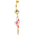 Clear Gem Gold Tone Dangle Flamingo Legs Dangle Belly Ring