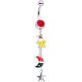 Red Gem Santa Hat Moon Star Christmas Dangle Belly Ring