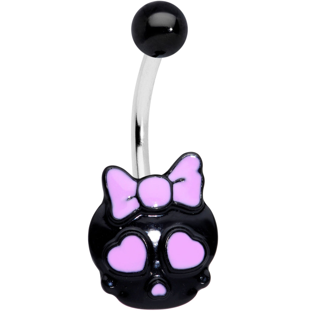 Cutie Heart Bow Black Skull Halloween Belly Ring