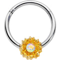 16G 3/8 Aurora Gem Sunflower Style Hinged Segment Ring