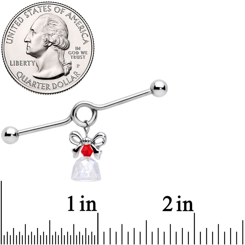14G Clear Red Gem Bell Christmas Dangle Project Barbell 38mm