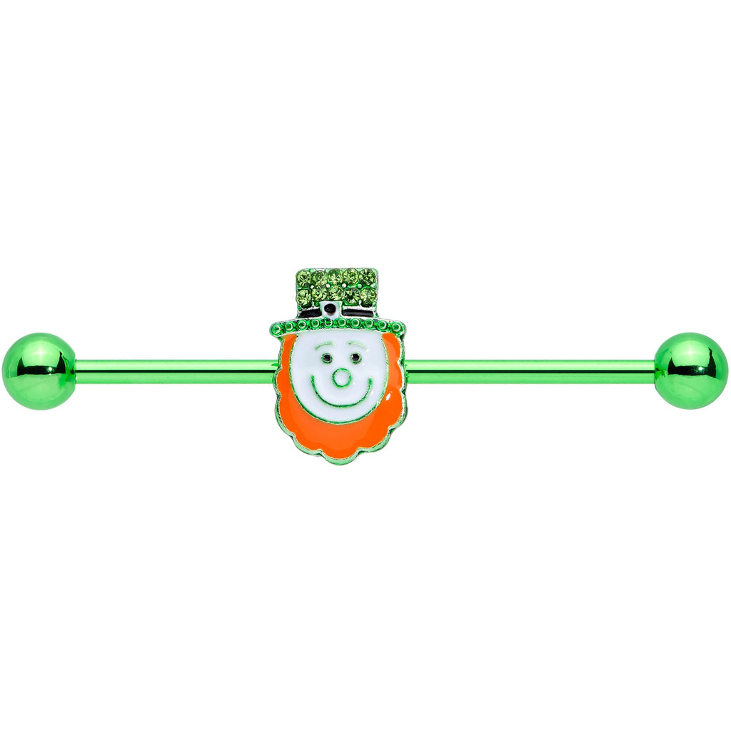 14G Green Gem Leprechaun St Patricks Day Industrial Barbell 38mm