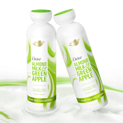 Dove Plant Milk Cleansing Body Wash Almond Milk & Green Apple for Moisturized Skin Gentle Cleanser, No Sulfates or Parabens, pH balanced 17.5 fl oz