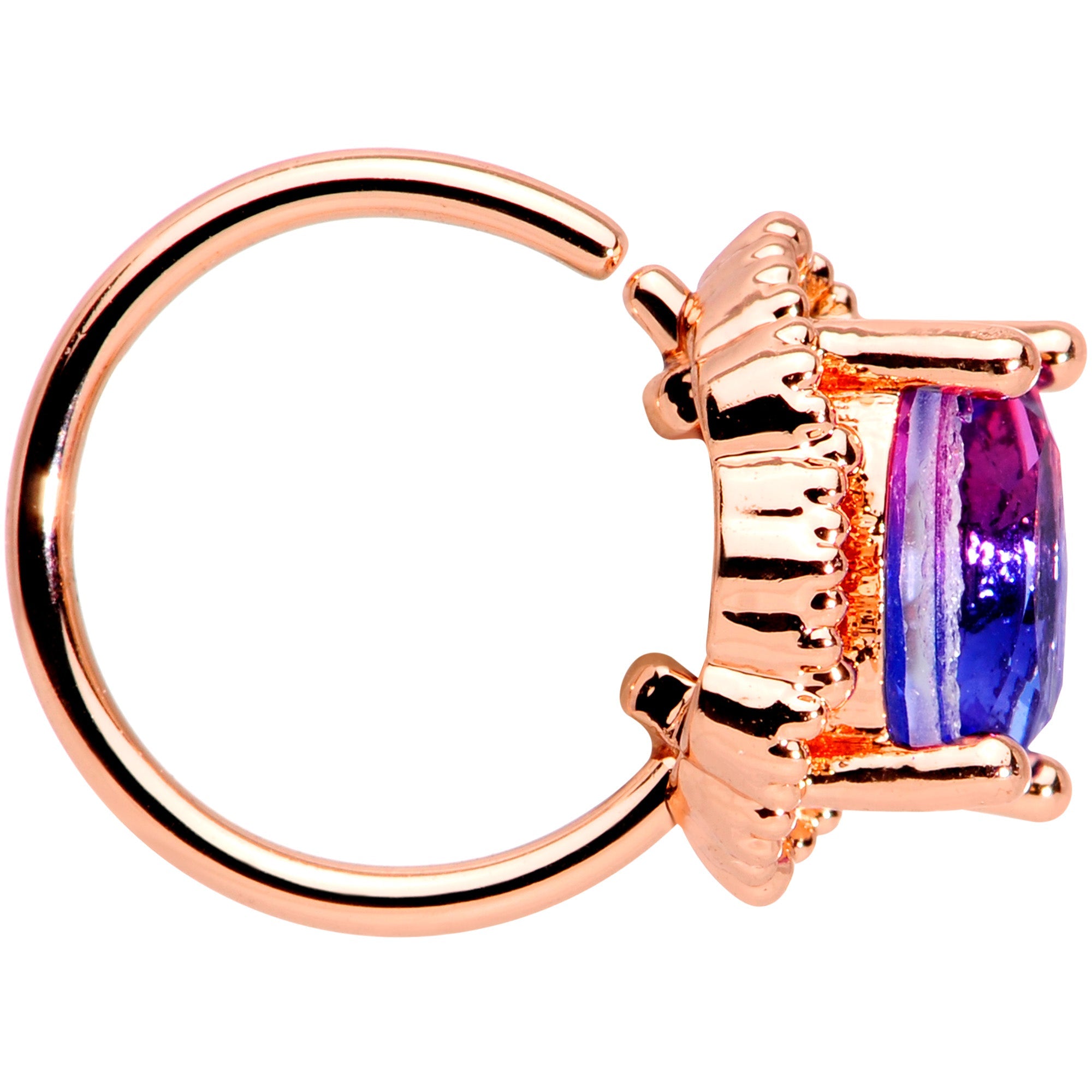 20G 5/16 Rose Gold Tone Purple Tourmaline Elegant Nose Hoop