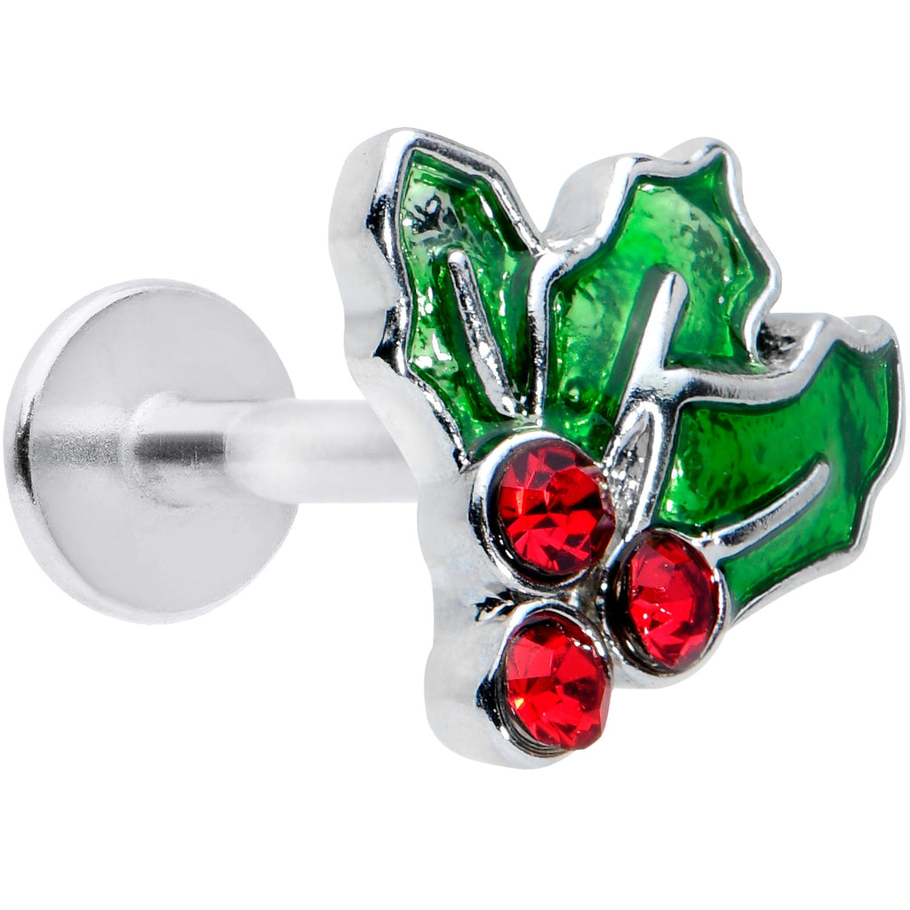 16G 1/4 Red Gem Holly Berry Christmas Holiday Labret Tragus