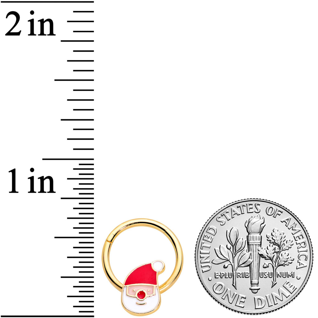 16G 3/8 Gold Tone Smiling Santa Christmas Hinged Segment Ring