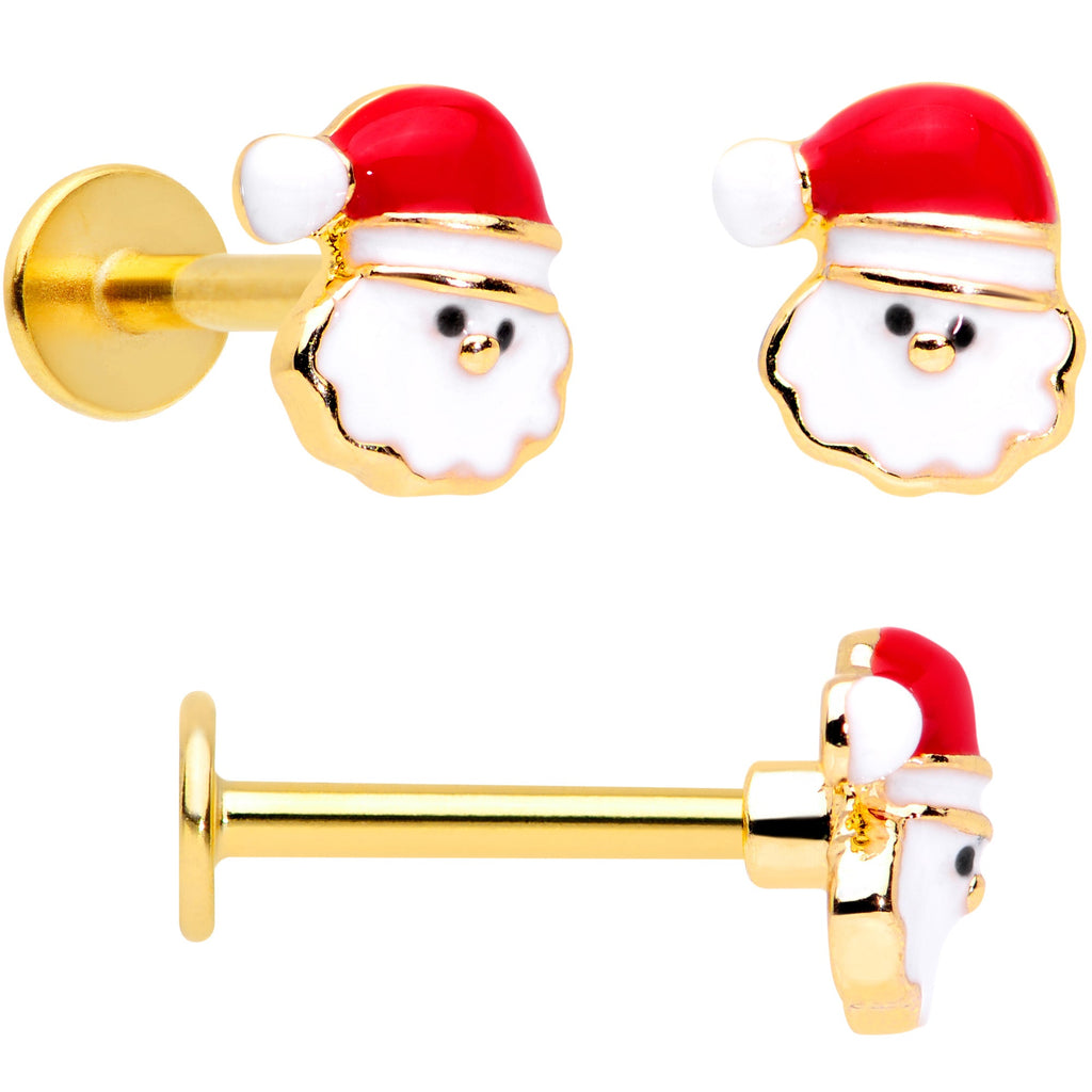 16G 5/16 Gold Tone Candy Cane Santa Tree Labret Tragus Set of 3