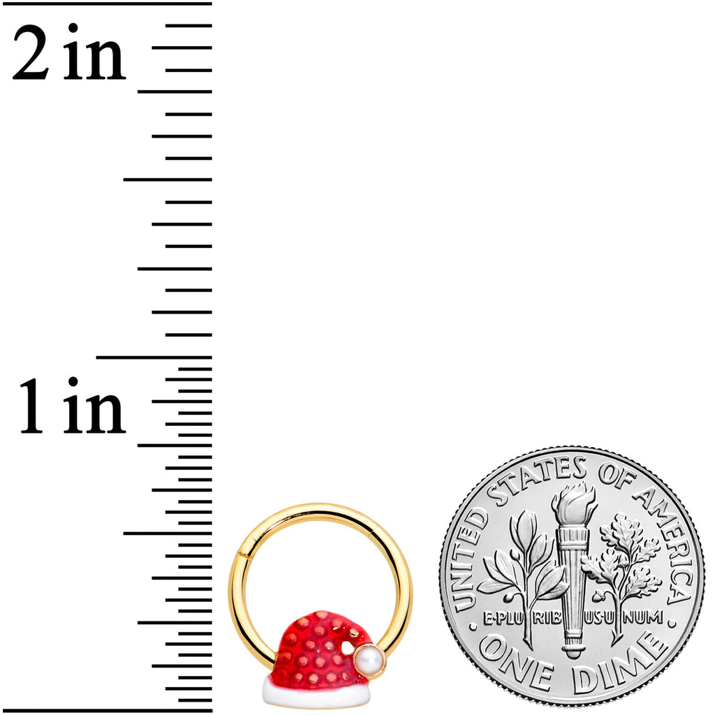 16G 3/8 Gold Tone Red Santa Hat Christmas Hinged Segment Ring