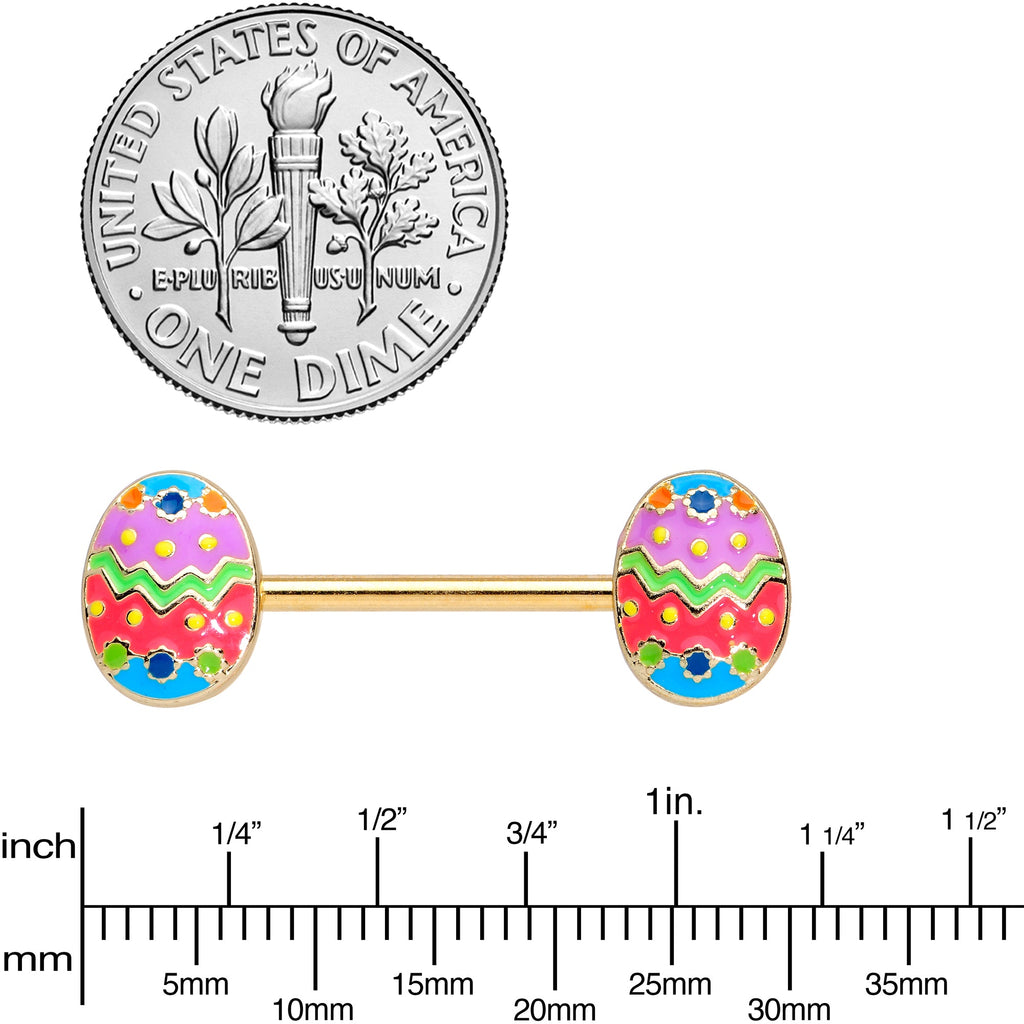 14G 9/16 Gold Tone Painted Easter Egg Barbell Nipple Ring Set
