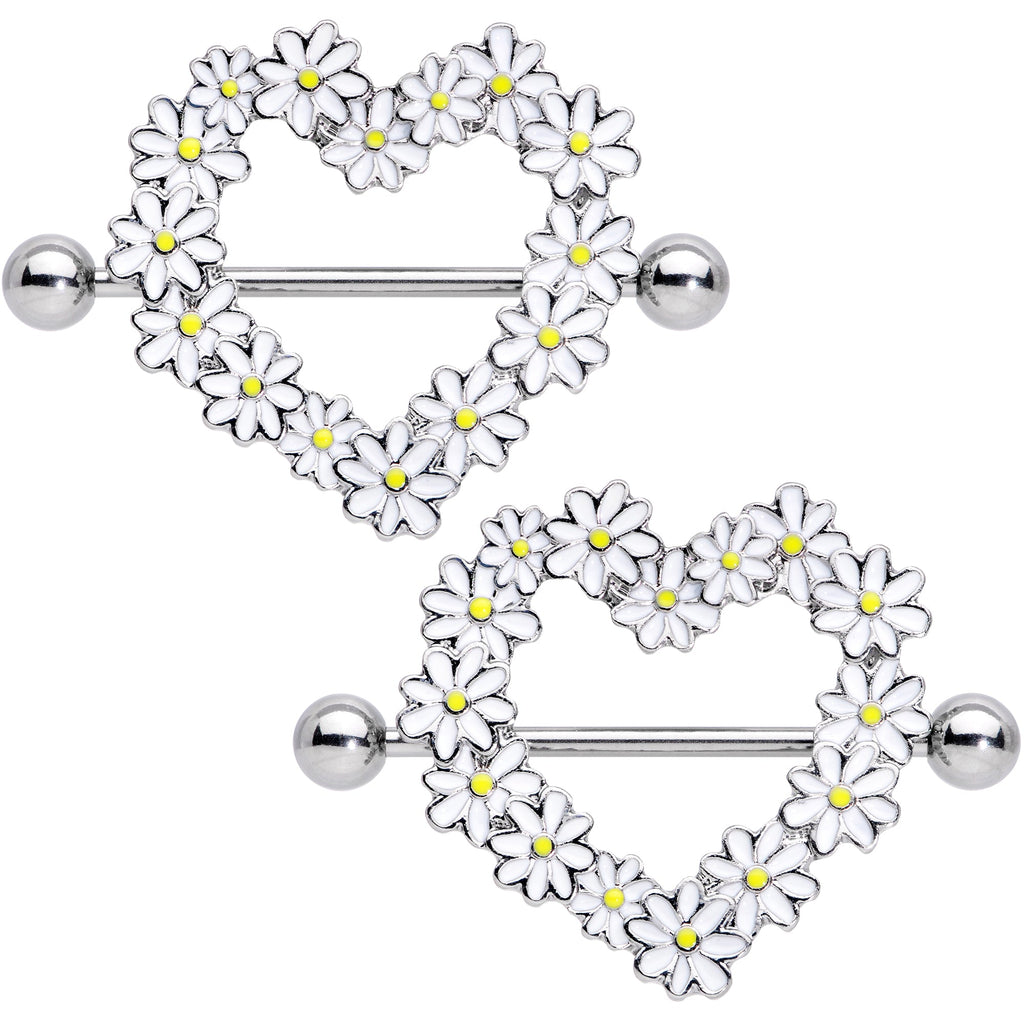 14G 13/16 Daisy Flower Heart Valentines Nipple Shield Set