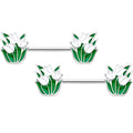 14G 9/16 White Spring Tulip Flowers Barbell Nipple Ring Set